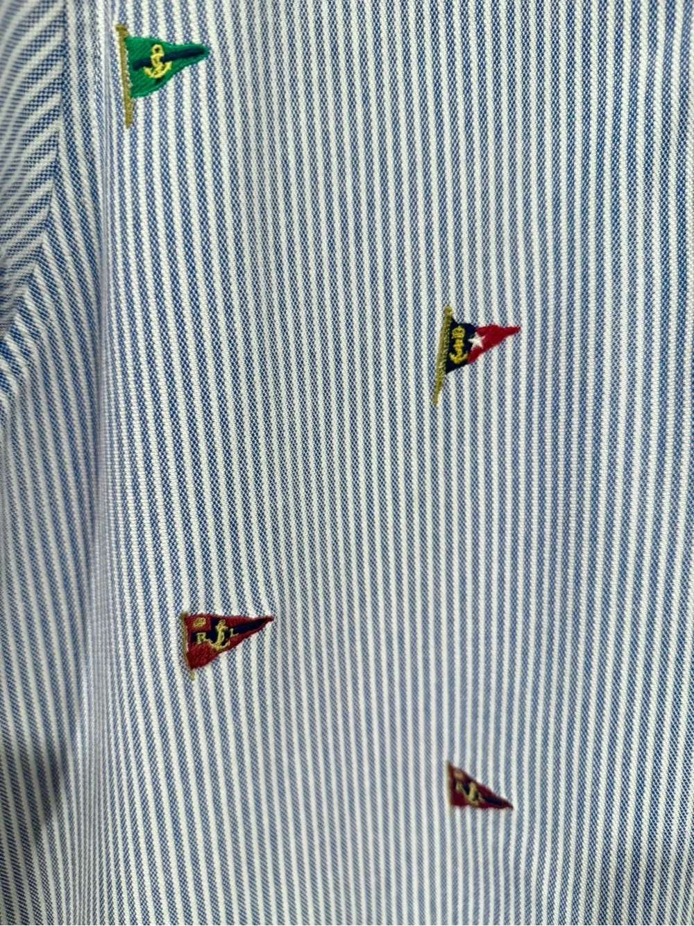 Ralph Lauren Light Blue & White Striped Polo with Nautical Pennant Embroidery